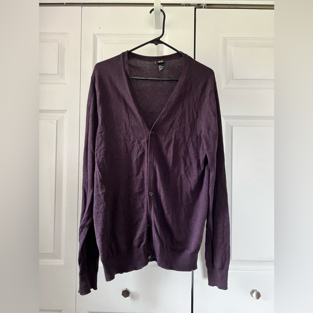 H&M Button Down Long Sleeve Purple Boyfriend Style Cardigan Sweater Women Medium
